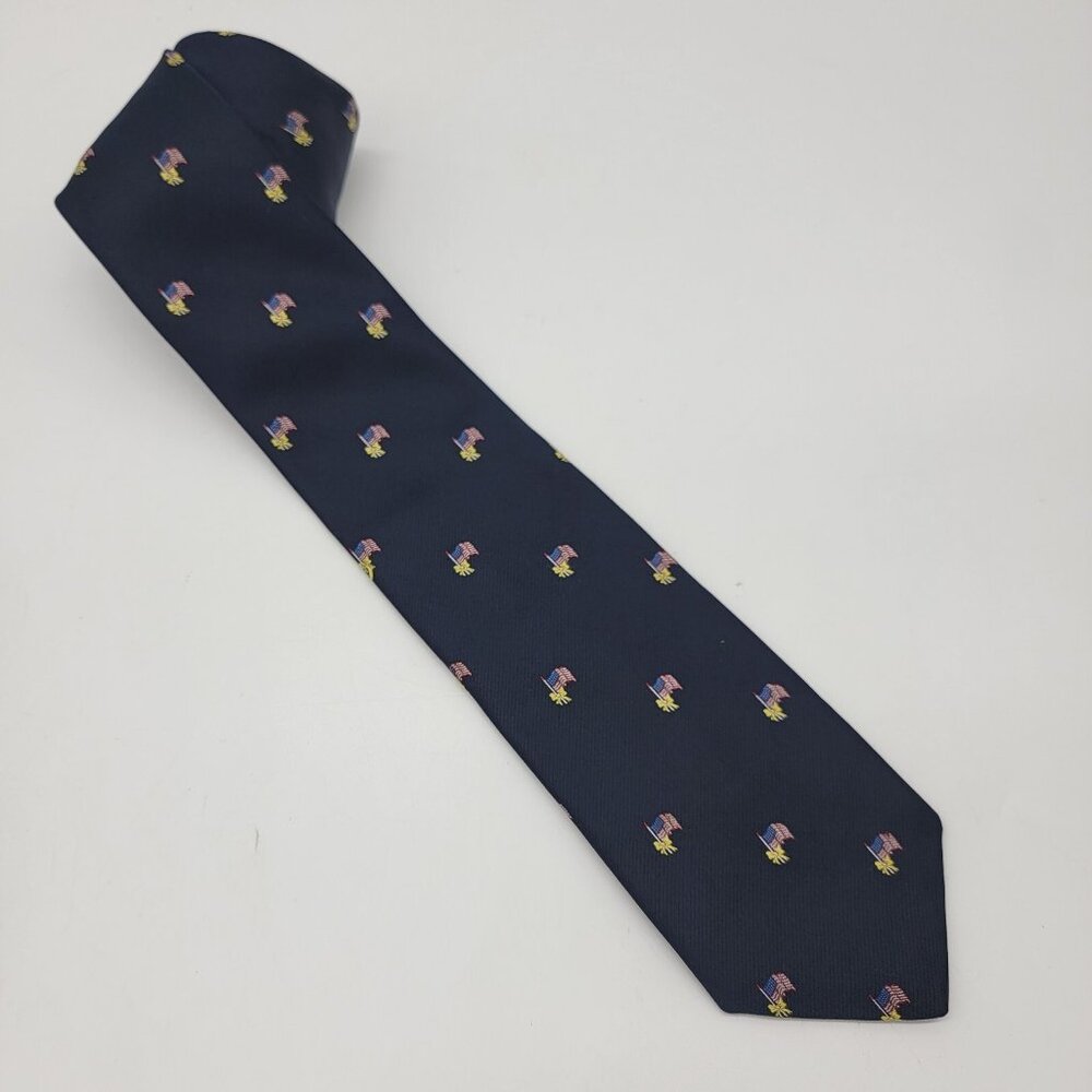Vintage Alynn Polyester Necktie 1982 Support Our Troops Flags Yellow Ribbons